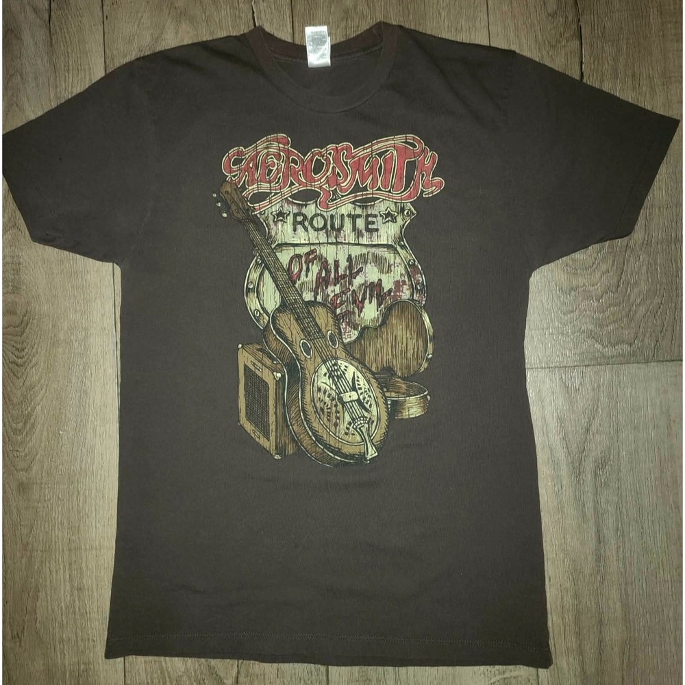 Aerosmith Route Of All Evil Tour 2006 T-Shirt Mens Small‎ Brown Gaziani Band Tee